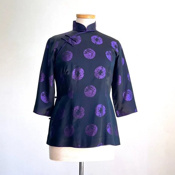 Shanghai Tang Imperial Tailors Silk Satin Jacquard Pant Suit 2 Piece Set - Picture 2 of 8